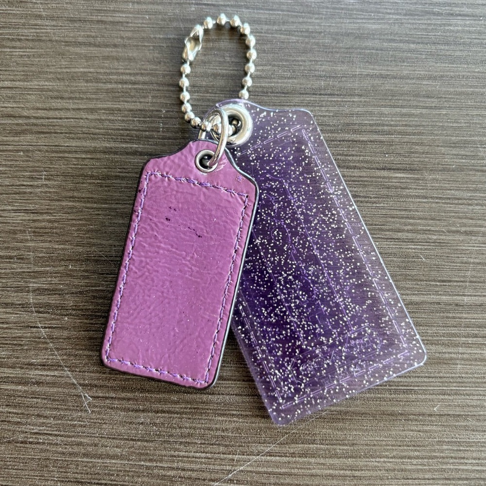 Coach Poppy Hang Tag Set (3” Clear Purple Silver Glitter & 2.5” Purple Patent) - Picture 3 of 9